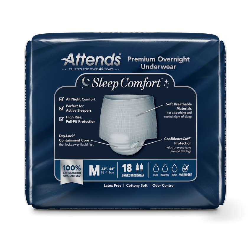 Attends Sleep Comfort Premium Overnight Underwear, Medium