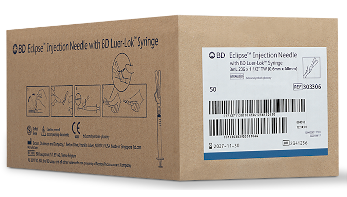 BD Eclipse Syringe with Safety Needle 3cc 23 G x 1-1/2"