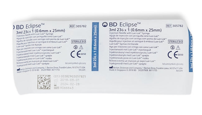 BD Eclipse Syringe with Safety Needle 3cc 23 G x 1"