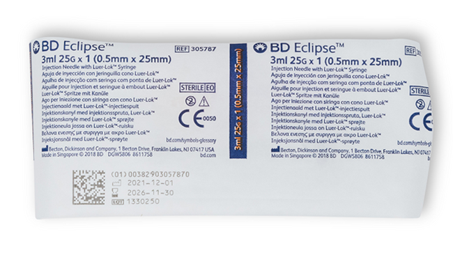BD Eclipse Syringe with Safety Needle 3cc 25 G x 1"