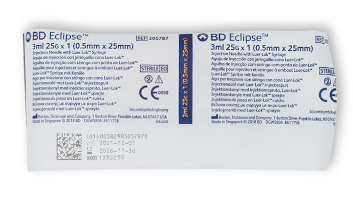 BD Eclipse Syringe with Safety Needle 3cc 25 G x 1"