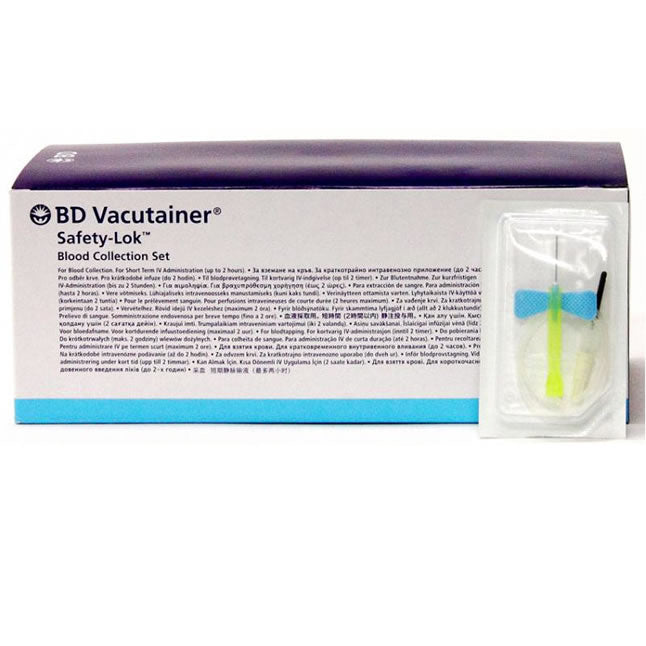 BD Safety-Lok Winged Blood Collection Set with Luer Adaptor 23G x 3/4″ Blue Tubing 12"