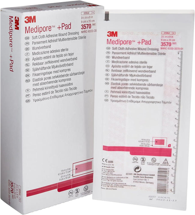 3M Medipore +Pad Sterile Porous Adhesive Dressing 3.5" x 8"