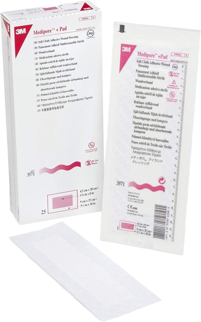 3M Medipore +Pad Sterile Porous Adhesive Dressing 3.5" x 10"