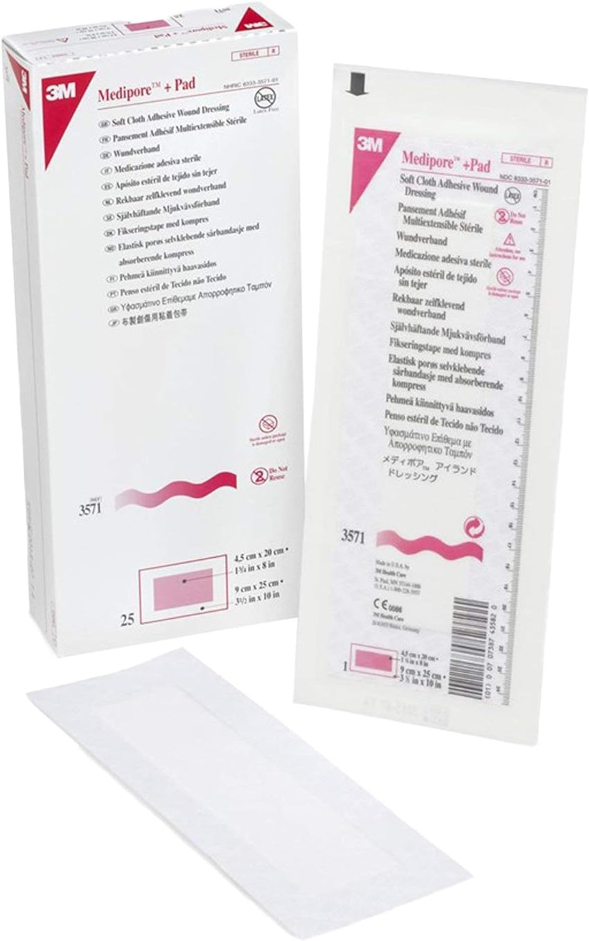 3M Medipore +Pad Sterile Porous Adhesive Dressing 3.5" x 10"