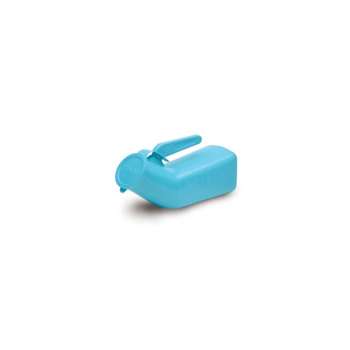 Autoclavable Plastic Male Urinal, Blue, with Lid and Handle