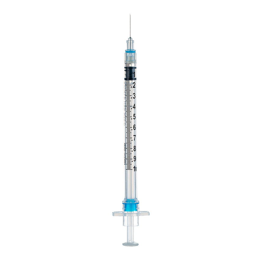 Sol-Care Snap Syringe with Fixed Safety Needle 1cc  27G x 1/2" Grey