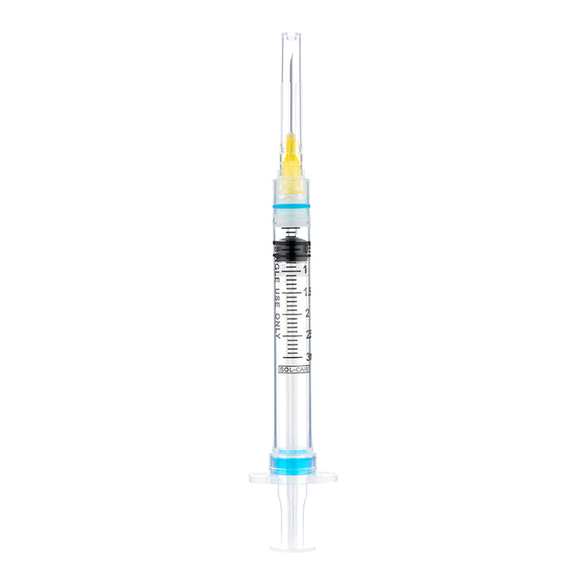 Sol-Care Snap Syringe with Fixed Safety Needle 3cc 23G x 1" Black