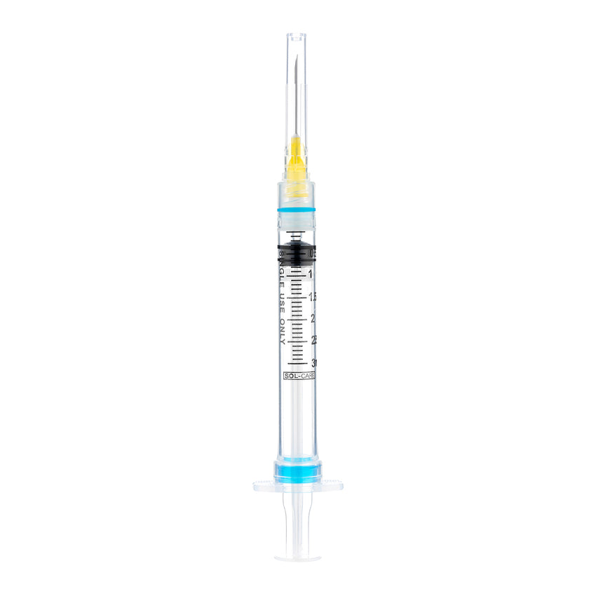 Sol-Care Snap Syringe with Fixed Safety Needle 3cc 23G x 1" Black