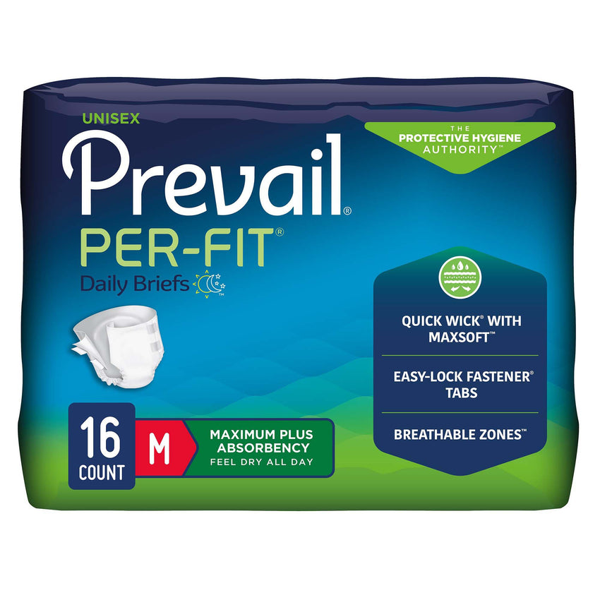 Prevail PER-Fit Adult Brief - M 32"-44" White