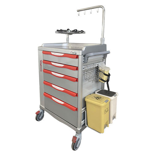 Five-drawer ABS crash cart with IV pole