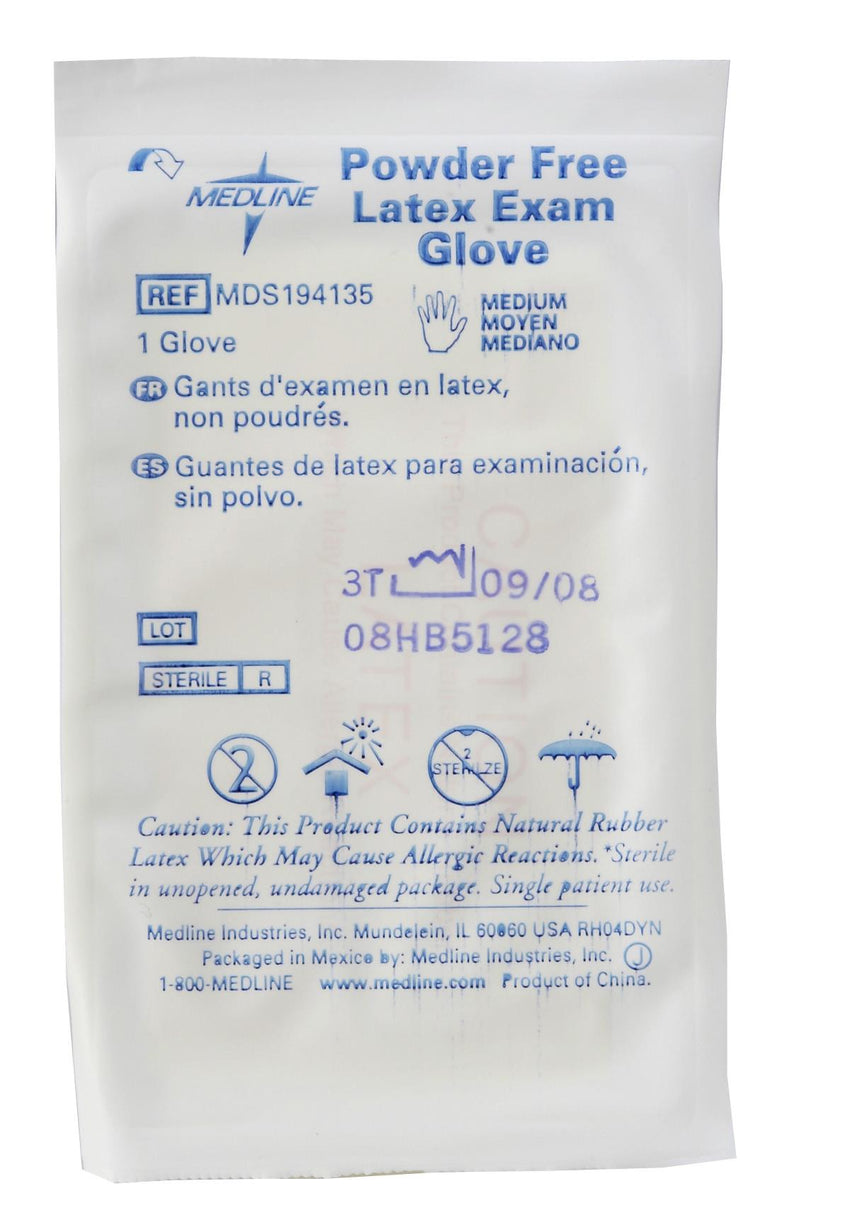 Medline Sterile Powder-Free Latex Exam Glove Beige Medium Individual