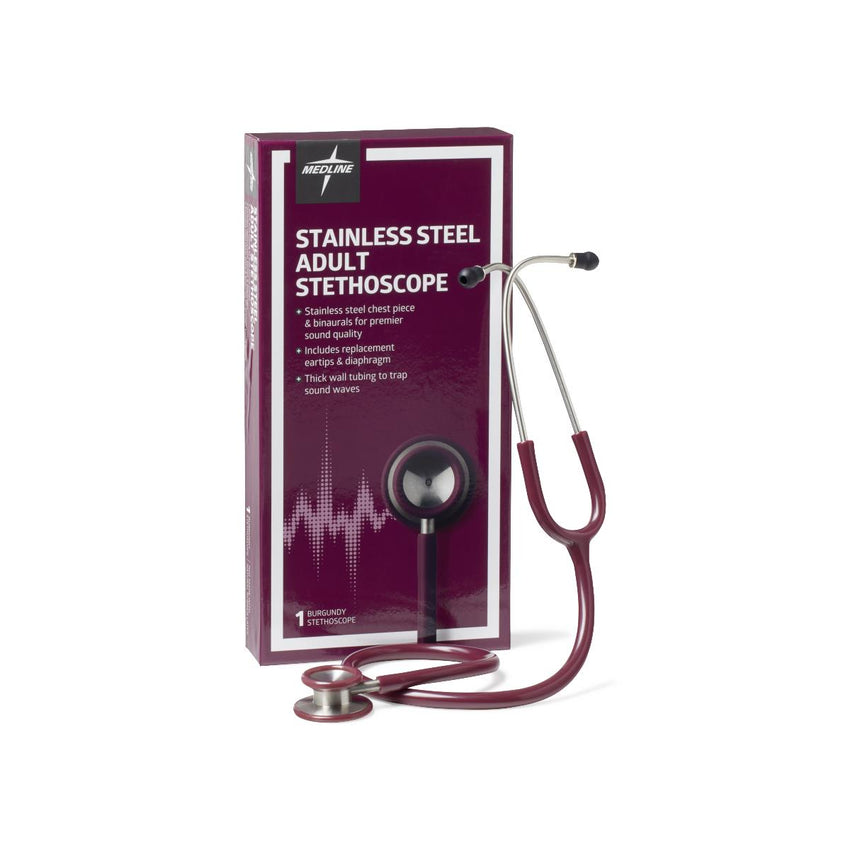 Medline Elite Dual-Head Stainless-Steel Stethoscope, 22" (56 cm); Burgundy EACH