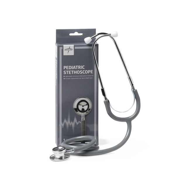 Medline Aluminum Dual-Head Pediatric Stethoscope, Gray
