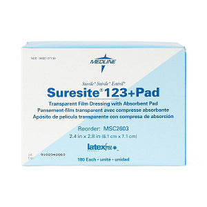 Medline Suresite 123+ Pad Transparent Film Dressing with Absorbent Pad 2.375" x 2.75"