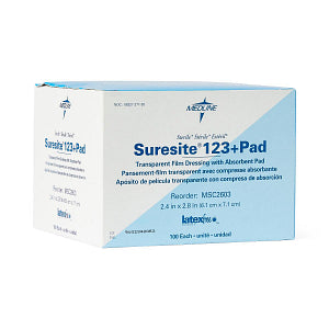 Medline Suresite 123+ Pad Transparent Film Dressing with Absorbent Pad 2.375" x 2.75"