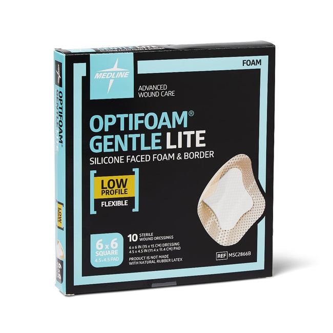Medline Optifoam Gentle Lite Silicone Adhesive Foam Dressing with Border 6" x6"