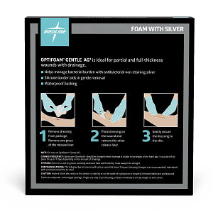Medline Optifoam Gentle Ag Silver Silicone Adhesive Foam Dressing with Border 6" x 6"