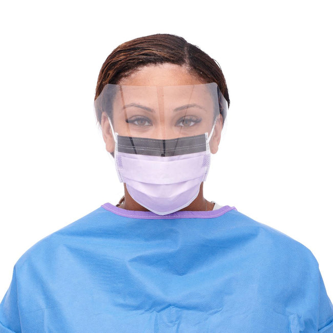 Medline Level-3 Surgical Face Mask with Ear Loops and Faceshield Lilac