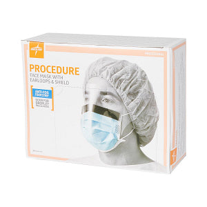 Medline Level-1 Surgical Face Mask with Ear Loops and Faceshield Blue