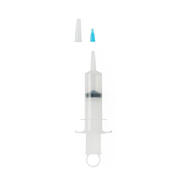 Medline Piston Irrigation Syringe Soft packaging with Tyvek lid and Luer tip adapter