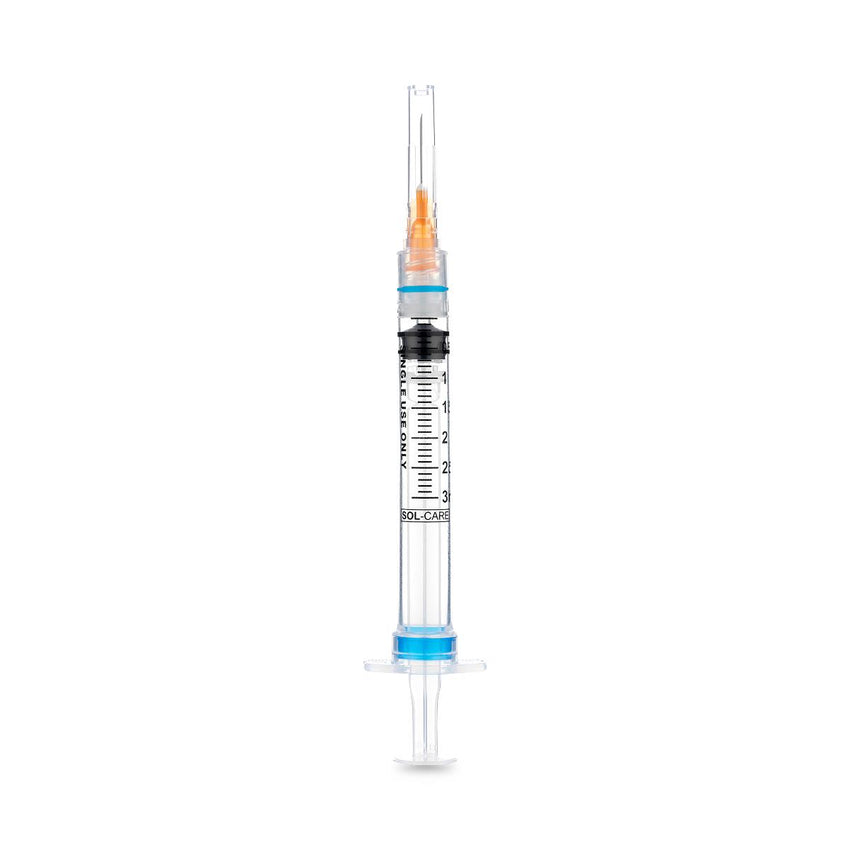 Sol-Care Snap Syringe with Fixed Safety Needle 3cc  25G x 5/8"