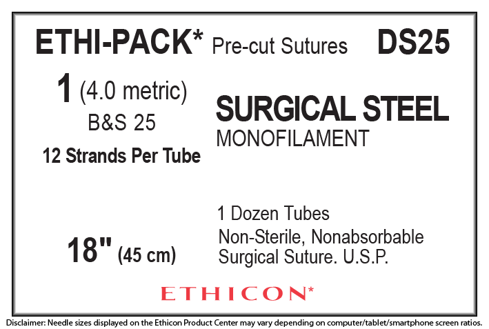 Steel Ethipack Suture, Non-Sterile, Size 1, 18 in