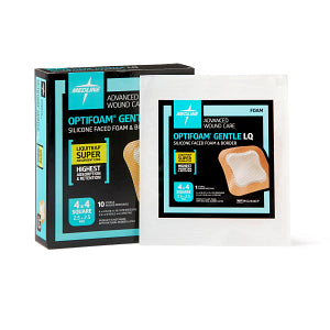 Medline Optifoam Gentle Silicone Adhesive Liquid Trap Foam Dressing with Border 4" x 4"