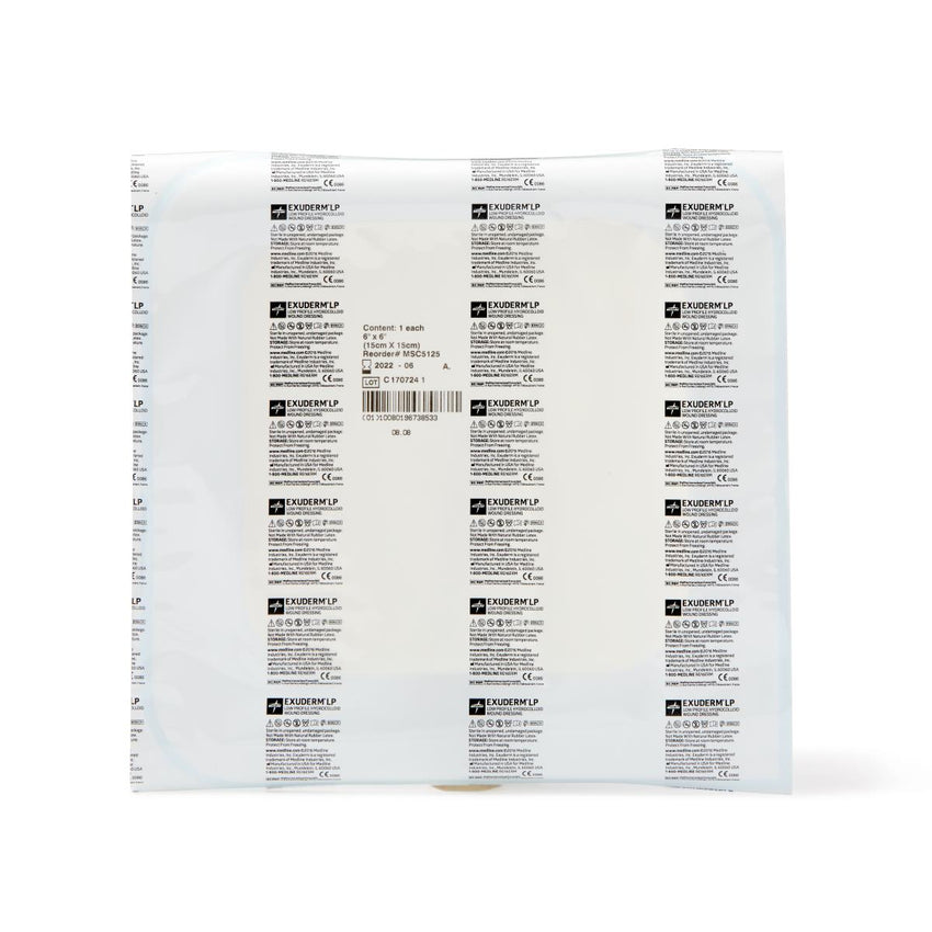 Medline Exuderm LP Low-Profile Thin Hydrocolloid Wound Dressing 6" x 6"