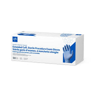 Medline Sterile Powder-Free Nitrile Exam Glove Extended Cuff 12" Blue - XL