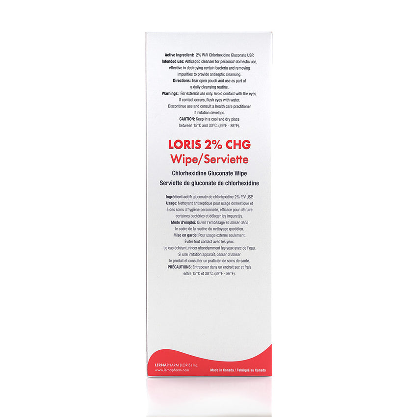 LORIS 2% CHG Wipe packaging