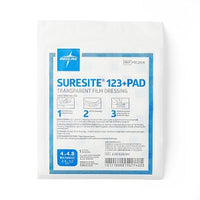 Medline Suresite 123+ Pad Transparent Film Dressing with Absorbent Pad 4" x 4.72"