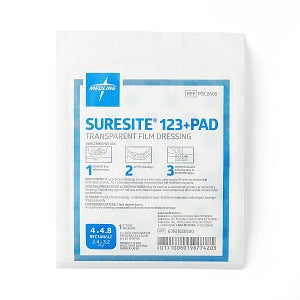 Medline Suresite 123+ Pad Transparent Film Dressing with Absorbent Pad 4" x 4.72"