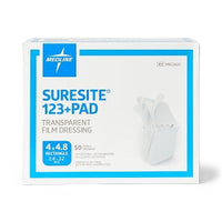 Medline Suresite 123+ Pad Transparent Film Dressing with Absorbent Pad 4" x 4.72"