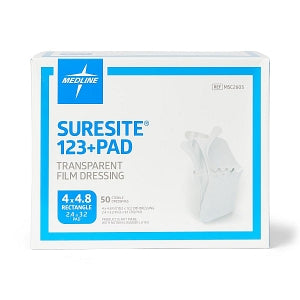 Medline Suresite 123+ Pad Transparent Film Dressing with Absorbent Pad 4" x 4.72"