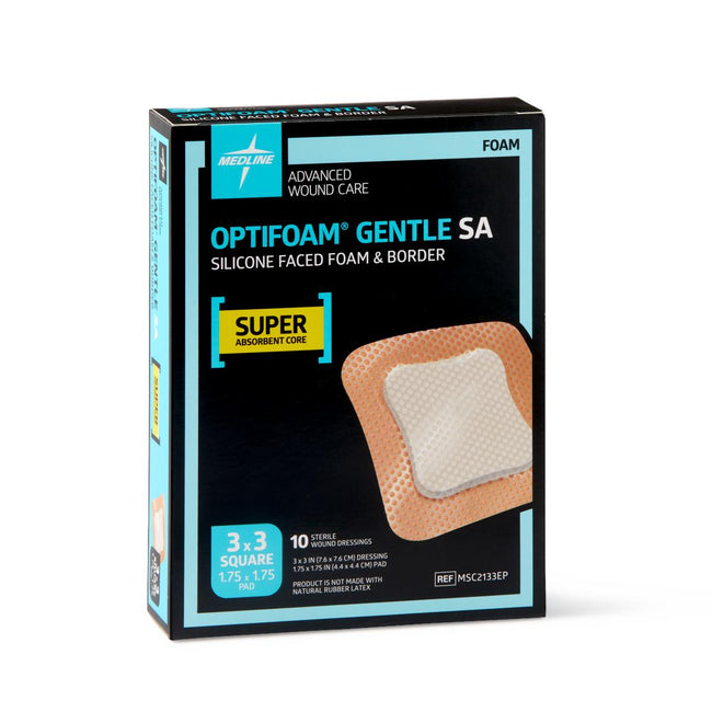 Medline Optifoam Gentle Silicone Adhesive Super Absorbent Foam Dressing with Border 3" x 3"