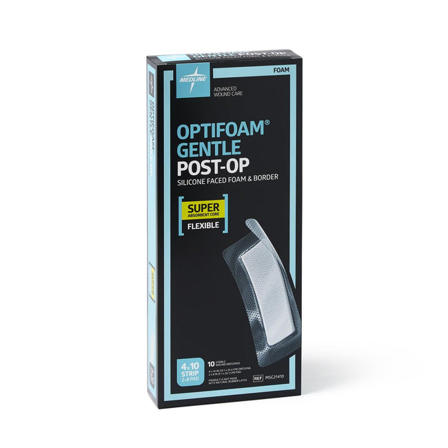 Medline Optifoam Gentle Silicone Adhesive Super Absorbent Foam Dressing with Border 10cm x 25cm