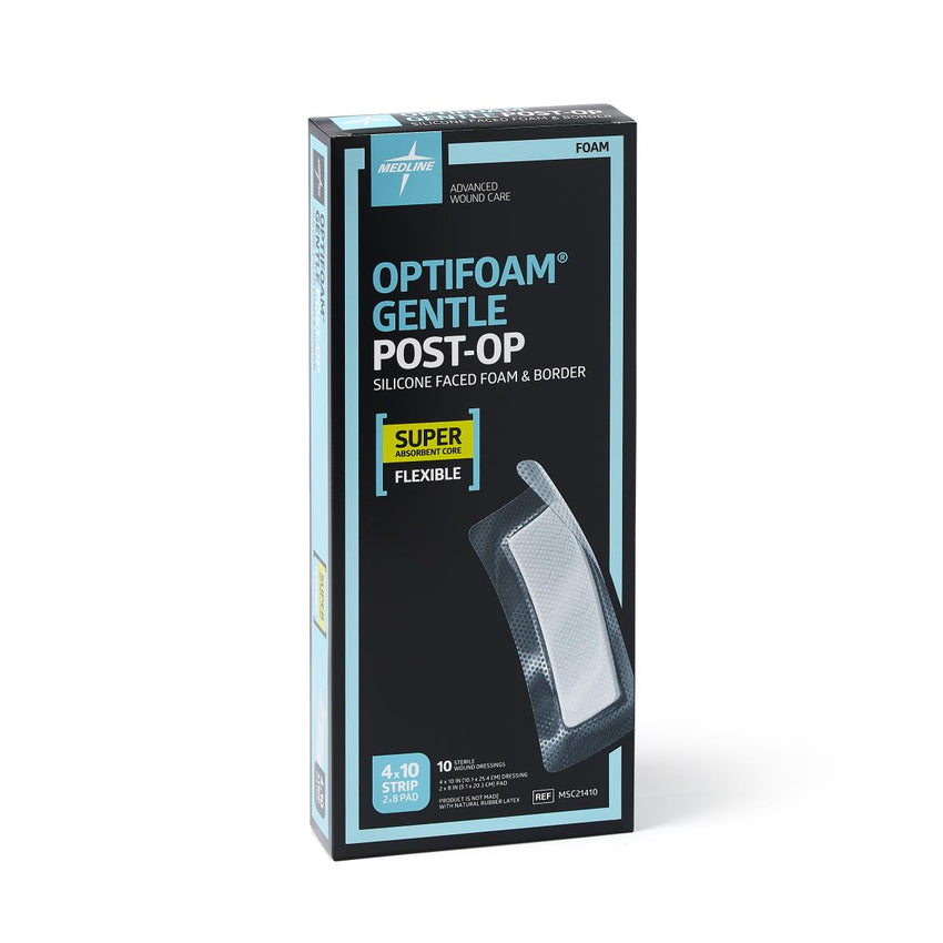 Medline Optifoam Gentle Silicone Adhesive Super Absorbent Foam Dressing with Border 10cm x 25cm