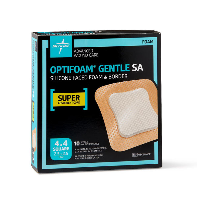 Medline Optifoam Gentle Silicone Adhesive Super Absorbent Foam Dressing with Border 4" x 4"