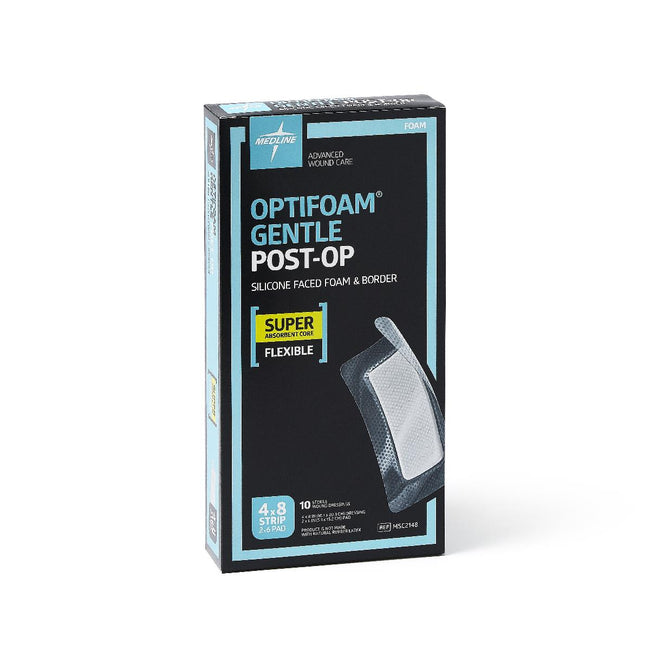 Medline Optifoam Gentle Silicone Adhesive Super Absorbent Foam Dressing with Border 4" x 8"