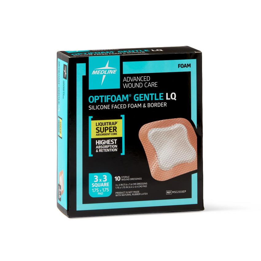 Medline Optifoam Gentle Silicone Adhesive Liquid Trap Foam Dressing with Border 3" x 3"