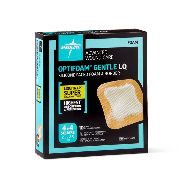 Medline Optifoam Gentle Silicone Adhesive Liquid Trap Foam Dressing with Border 4" x 4"