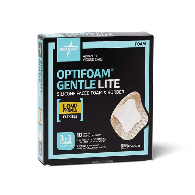 Medline Optifoam Gentle Lite Silicone Adhesive Foam Dressing with Border 3" x3"