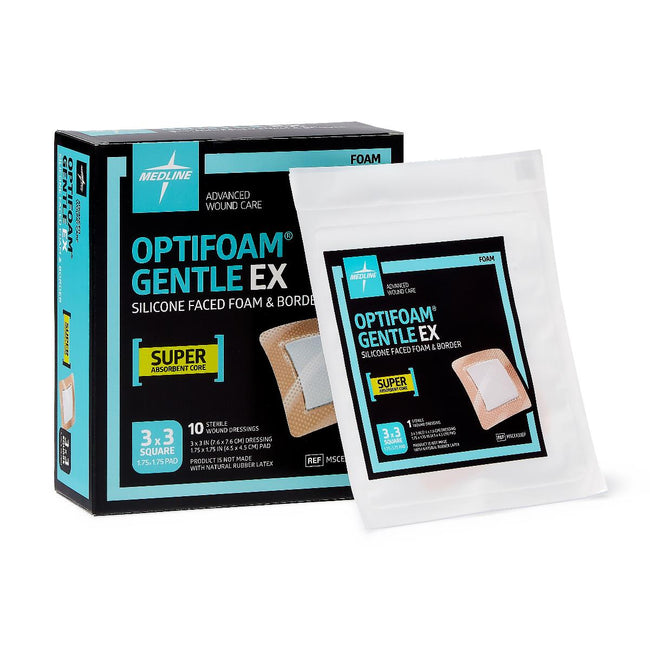 Medline Optifoam Gentle EX Silicone Adhesive Foam Dressing with Border 3" x 3"
