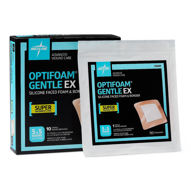 Medline Optifoam Gentle EX Silicone Adhesive Foam Dressing with Border 4.75" x 4.75"