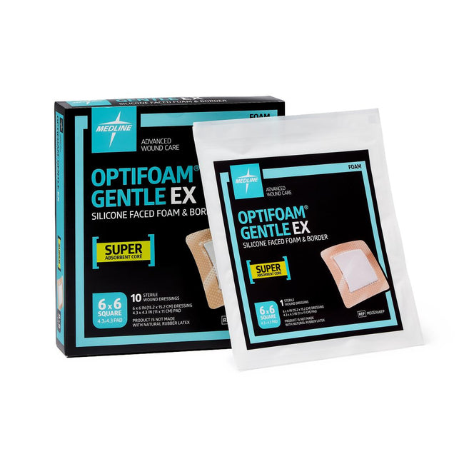 Medline Optifoam Gentle EX Silicone Adhesive Foam Dressing with Border 6" x 6"