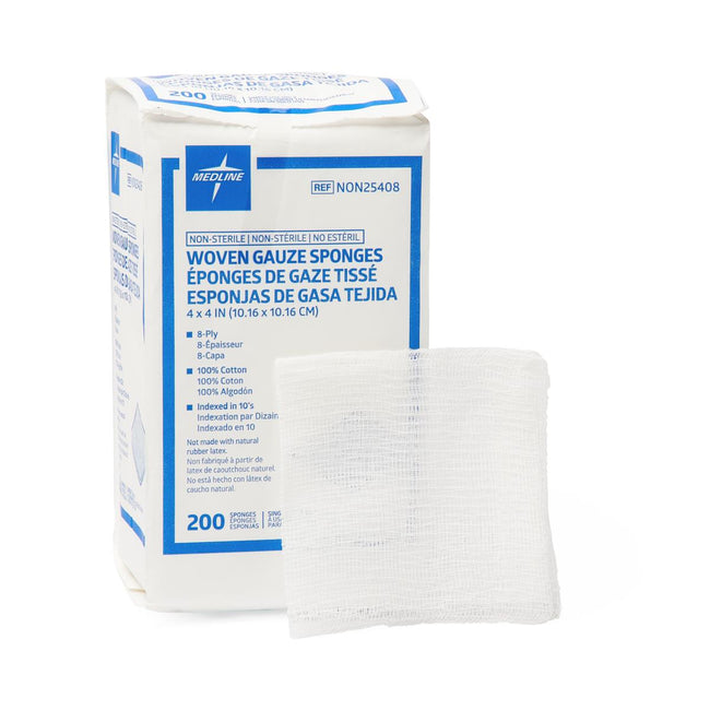 Non-Sterile 100%-Cotton Woven Gauze Sponge 8-Ply 4" x 4"