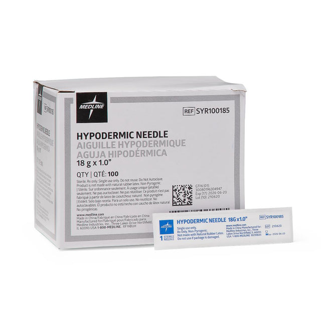 Medline Standard Hypodermic Needle 18 G x 1"