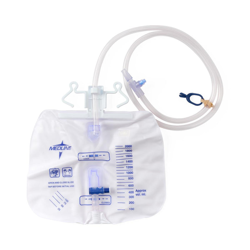 Medline Slide Tap Urinary Drain Bag with Anti-Reflux Tower, Slide Tap and Luer Lock 2000 mL