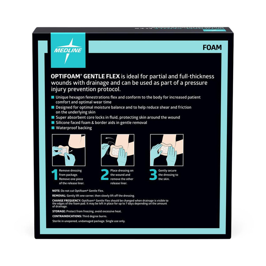 Medline Optifoam Gentle Flex Silicone-Faced Foam Dressing with Border 4" x 4"